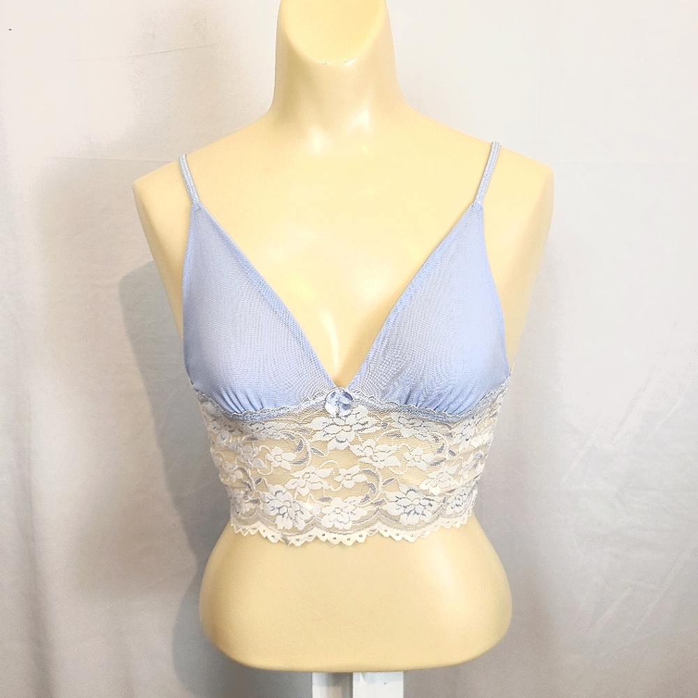 Ladies size medium Lace Trim Light Blue Bralette longline